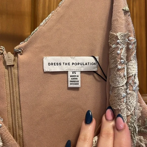 Dress The Population Embellished Plunging Gown Sleeveless Floral Long Dress- NWT - Picture 6 of 8